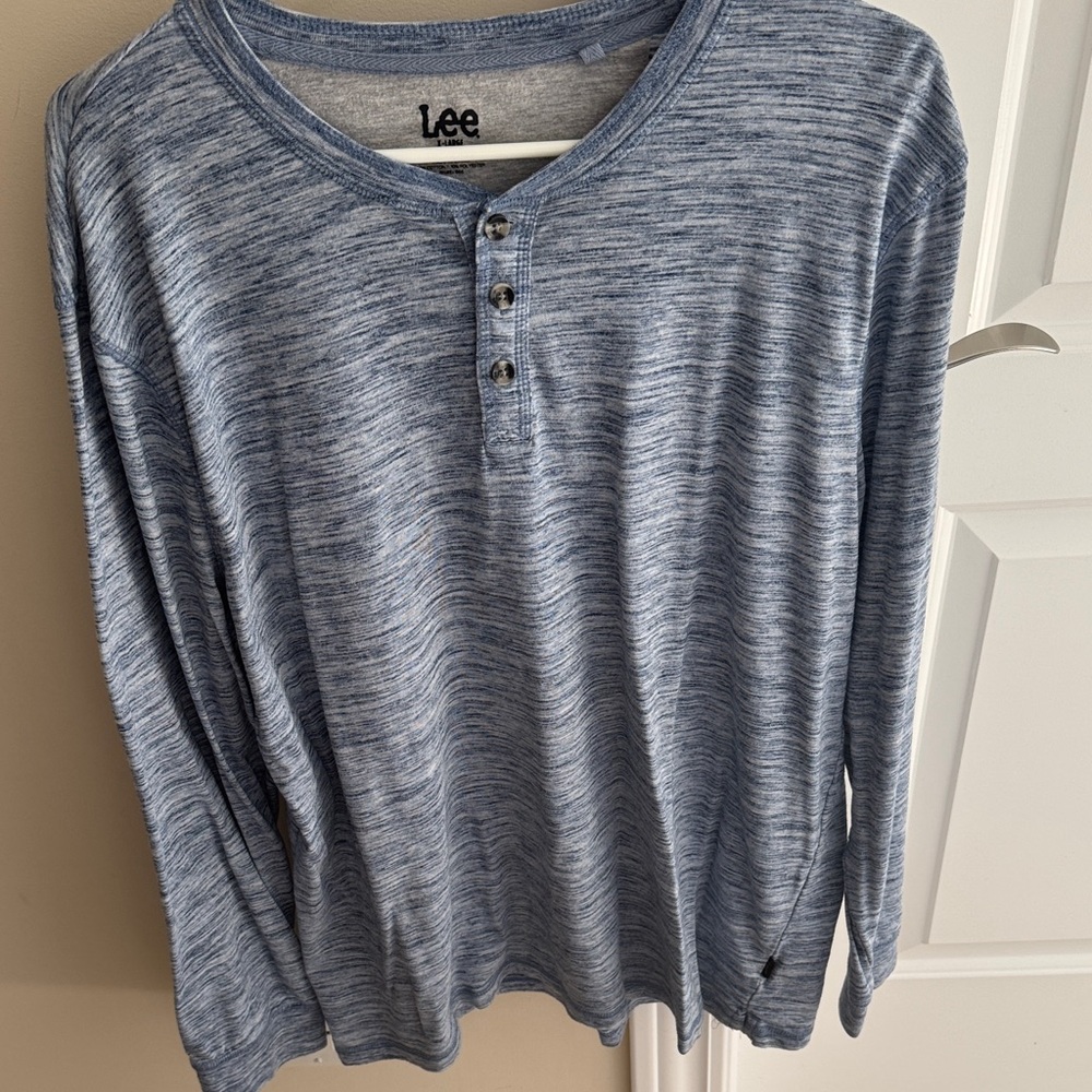 Lee Men's Heathered Blue Long Sleeve Henley